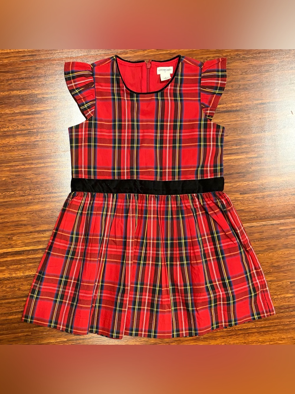 Crewcuts J.Crew Girls Red Plaid Flutter Sleeve Holiday Dress Size 4